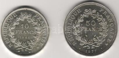 Franciaország 1965 10Fr, 1977 50Fr 2db ezüst T:1/2