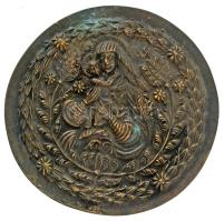 1831. "Szűzanya gyermek Jézussal" egyoldalas, öntött bronz vallási plakett. Szign.: "I L" (135mm) T:AU, patina 1831. "Madonna and Child" one-sided, cast bronze religion plaque. Sign.: "I L" (135mm) C:AU, patina
