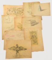 László Béla (XX. sz. első fele): 20 db faszobrász tanulói tanulmányrajz (historizáló ornamentikák, enteriőrterv stb.), 1928-33 körül. Klf. technikák, papír, többségében jelzett, részben sérült és foltos, klf. méretekben.