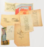 László Béla (XX. sz. első fele): 20 db faszobrász tanulói tanulmányrajz (historizáló ornamentikák, e...