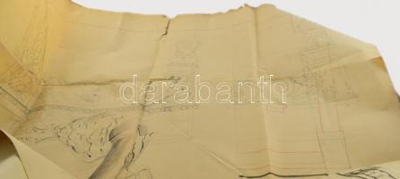 László Béla (XX. sz. első fele): 20 db faszobrász tanulói tanulmányrajz (historizáló ornamentikák, e...