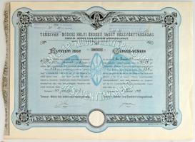 Budapest 1917. "Temesvár - Módosi Helyi Érdekü Vasut Részvénytársaság" élvezeti jegye magyar és német nyelven, szárazpecséttel és bélyegzésekkel T:AU Hungary / Budapest 1917. "Local Railway of Interest Share Company of Temesvár - Módos" bond in Hungarian and German, with embossed stamp and overprint C:AU