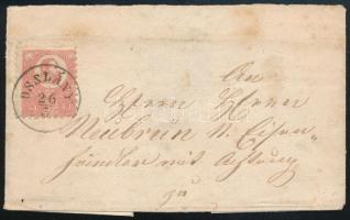 1872 Kőnyomat 5kr levélen, 1 hajtóka hiány / 5kr on cover "OSZLÁNY"