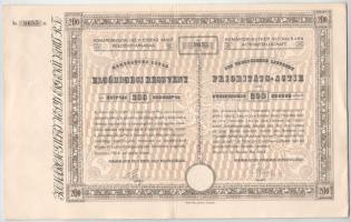 Budapest 1941. "Komárom-Gutai Helyi Érdekű Vasut Részvénytársaság" elsőbbségi részvénye 200K-ról szárazpecséttel T:XF / Hungary / Budapest 1941. "Komárom-Gutai Helyi Érdekű Vasut Részvénytársaság (Komárom-Guta Local Interest Railway Share Company)" share about 200 Korona with embossed stamp C: XF