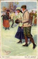 1928 Darf ich's glauben? Galerie Münchner Meister / korcsolyázók, téli sport / ice skaters, winter sport s: Prof. F. Doubek (kopott sarkak / worn corners)