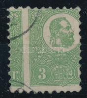 1871 Kőnyomat 3kr látványosan képbe fogazva, szép friss, hibátlan, ritkán látható darab / shifted perforation, beautiful fresh, flawless, rarely seen piece