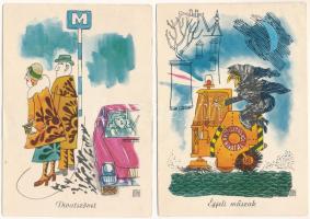 10 db MODERN humoros karikatúra művészlap (Balázs-Piri Balázs, Sajdik Ferenc stb.) / 10 modern humour caricature art postcards