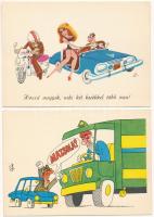 10 db MODERN humoros karikatúra művészlap (Balázs-Piri Balázs, Sajdik Ferenc stb.) / 10 modern humou...