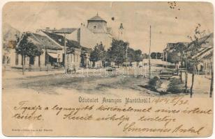 1904 Aranyosmarót, Zlaté Moravce; utcakép, üzlet. Steiner Samu kiadása / street view, shop (gyűrődések / creases)