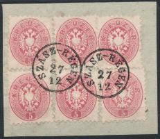 1864 6 x 5kr kivágáson, magas frankatúra "SZÁSZ-RÉGEN" (ex Ryan)