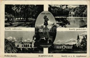 1942 Martonvásár, Dreher kastély, park részlet, római katolikus templom, Hősök szobra (EK)