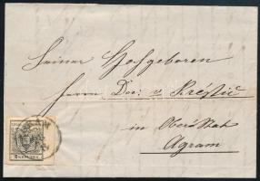 1857 2kr MP IIIb 5,5 mm ívszéllel, helyi levélen. Friss darab! / 2kr MP IIIb with 5,5 mm margin on local cover "AGRAM" Certificate: Ferchenbauer