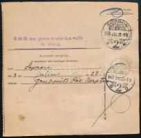 1943 Szállítólevél 3 bélyeg mellett 10f okmánybélyeggel / Parcel card with fiscal stamp