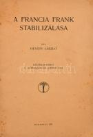 1927 Hevesy László: A francia frank stabilizálása. Dedikált! 27p