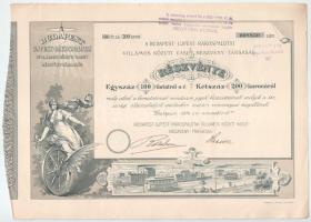 Budapest 1894. "Budapest - Ujpest - Rákospalotai Villamos Közuti Vasut Részvény-Társaság" részvénye 100Ft-ról/200K-ról szárazpecséttel, szelvényekkel T:XF csak hajlásnyom, kis szakadások