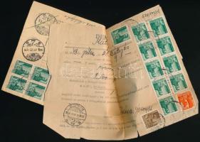 1943 Szállítólevél és a hozzátartozó nyomtatvány 22 db bélyeggel / Parcel card