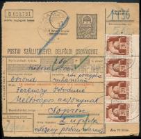1943 Szállítólevél 29 db bélyeggel / Parcel card with 29 stamps "RAKAMAZ"