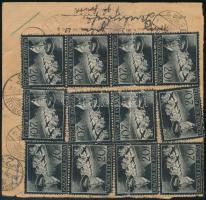 1943 Szállítólevél 15 db bélyeggel (hajtott) / Parcel card with 15 stamps "BUDAPEST" (fold...