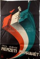 1937 Nemzeti Munkahét plakát. Klösz nyomda, kis beszakadásokkal 63x90 cm