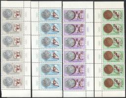 1965 Olimpiai érmesek sor ívsarki 6-os csíkokban, ívszélen karikákkal (50f két darabban)(500% felár)...