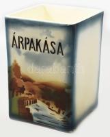 Árpakása fajansz tároló, fedél nélkül, jelzett, pattogzással, m: 15 cm