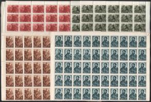 1944 Kossuth hajtott teljes ívsor, a 20f két ívdarabban / Mi 745-748 folded sheets, 20f in 2 piece