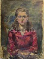 Jelzés nélkül, XX. sz. első fele: Art deco lány portréja, 1930-40 körül. Olaj, vászon. Feltekerve. 87x64 cm