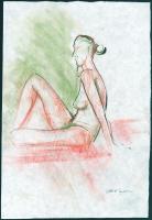 Olbert Mariann (1973-): Női akt. Pasztell, tus, papír. Jelzett. 36,5x25 cm