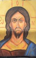 Olbert Mariann (1973-): Pantokrátor Krisztus (ikonvázlat). Pasztell, tempera, papír. Jelezve jobbra lent. Lap alján ragasztószalaggal. Közepén törésnyommal. 53x37 cm
