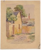 Mendlik Lajos (1903-1985): Utcarészlet (Tabán?). Akvarell, papír, jelzés nélkül, 15×11 cm
