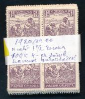 1920/24 100 db Arató 1 1/2 K hármas lyukasztású négyestömb (120.000)
