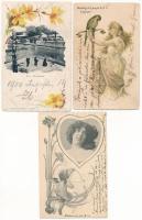 9 db RÉGI (1905 előtti) hosszúcímzéses motívum képeslap, lithok is / 9 pre-1905 motive postcards, lithos also