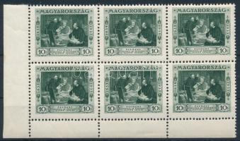 1935 Pázmány Péter 10f ívsarki 6-os tömb lemezhibával / Mi 523 block of 6 with plate variety