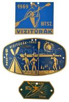 1963-1969. Budapesti Természetbarát Szövetség "BTSZ Vízitúrák" festett fém lemezjelvények / plakettek (3xklf), (25x49mm, 46x54mm, 53x90mm) T:AU,XF, mindegyik lyukasztott