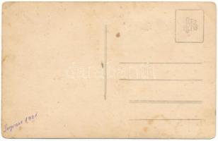 1921 Sopron, Aranyos Ferenc vegyeskereskedése, férfi kerékpárral. photo (lyukak / pinholes)