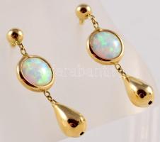 14k Arany (Au) fülbevaló pár, opál berakással, jelzett, bruttó 1,8g