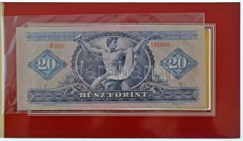 1975. 20Ft aranyozott Ag bankjegyveret (217,73g/7 uncia/0.999/70x154mm) + 1969. 20Ft karton díszcsomagolásban T:PP,UNC kis patina / Hungary 1975. 20 Forint gilt Ag banknote plaque (217,73g/7 uncia/0.999/70x154mm) + 1969. 20 Forint in cardboard display case C:PP,UNC small patina Adamo F8