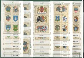 1997 Budapest és a megyék címerei I. + II. 5-5 blokkpár + 5 db blokkból kitépett bélyeg (32.500)