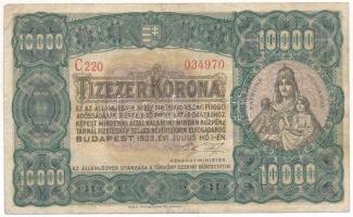 1923. 10.000K "Magyar Pénzjegynyomda Rt. Budapest" nyomdahely-jelöléssel "C 220 034270" T:F Adamo K42