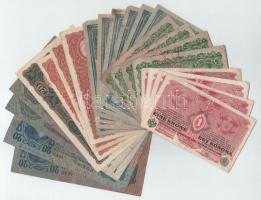 1904-1920. 18db-os magyar Korona bankjegytétel + Ausztria 1923. 100K (4x) T:F-G közte szép papír