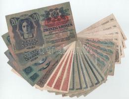 1904-1920. 18db-os magyar Korona bankjegytétel + Ausztria 1923. 100K (4x) T:F-G közte szép papír