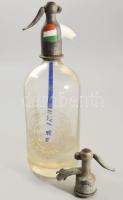 Fail József Alsógalla trikolor porcelán fejazonos szódásüveg + azonos fej, csőrön sérüléssel, m: 31 cm