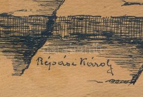Répási Károly (XX. sz. első fele): Tabáni részlet. Tus, papír, jelzett. Szélén sérült. 29x22 cm