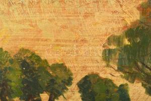 Zombory Lajos (1867-1933): Alföldi táj sétálókkal. Olaj, karton, jelezve jobbra lent. Hátoldalán Zom...