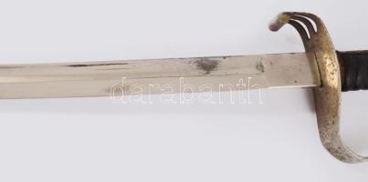 1861M díszelgő szablya, jelzés nélkül, fém hüvellyel, viseltes, rozsdafoltos, h: 91 cm