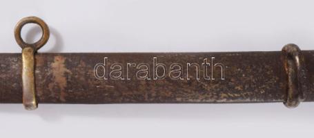 1861M díszelgő szablya, jelzés nélkül, fém hüvellyel, viseltes, rozsdafoltos, h: 91 cm