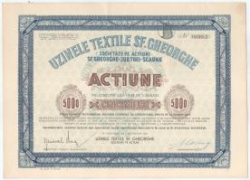 Románia 1939. Sepsiszentgyörgy "Sepsiszentgyörgyi Textilművek Részvénytársaság" részvénye 5000L-ről, szelvényekkel T:AU