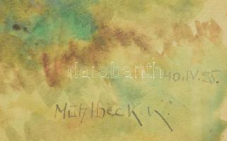 Mühlbeck Károly (1869-1943): Szántó lovak, 1940. Akvarell, papír, jelzett. Dekoratív, üvegezett, kop...