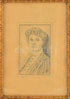 Olvashatatlan jelzéssel: Fiatal hölgy arcképe. Ceruza, papír, jelzett. Dekoratív, üvegezett fakeretben, 16x10 cm