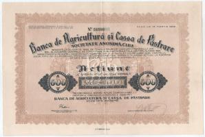 Románia 1936. Kolozsvár "Mezőgazdasági Bank és Takarékkassza" részvénye 600L-ről, szárazpecséttel, szelvényekkel T:XF